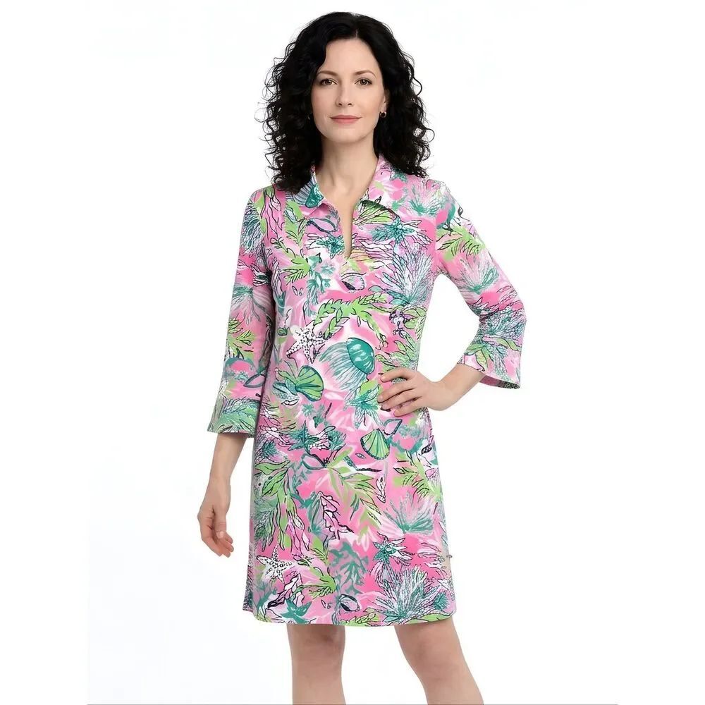Banana Boat St Raphael Pink & Green Sea Life Print Sun Dress Size M